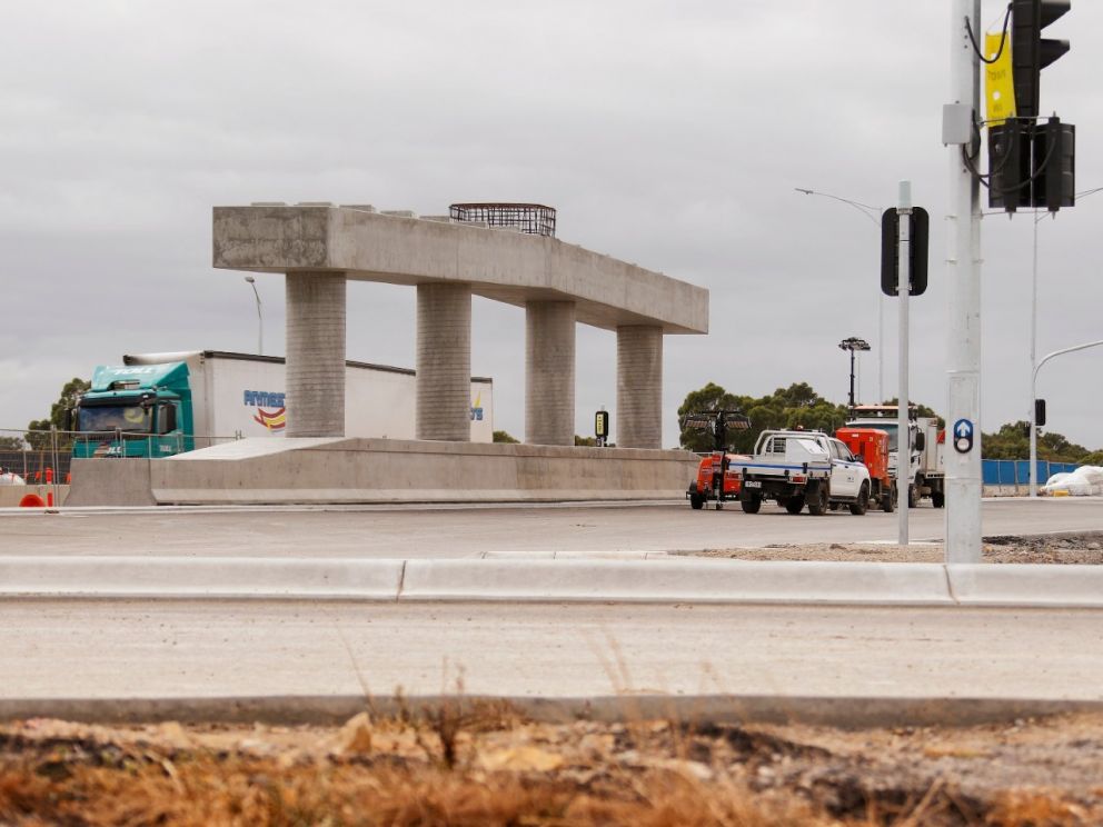 The centre supports for the new bridge over Governor Road.