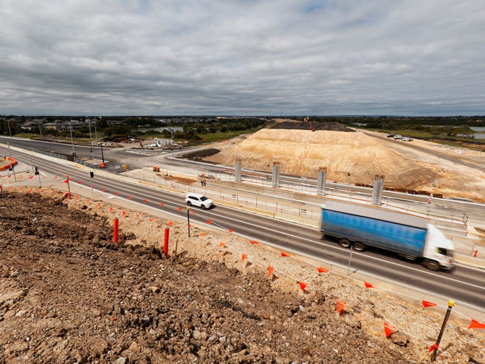 The finished earth embankments for the bridge over Governor Road