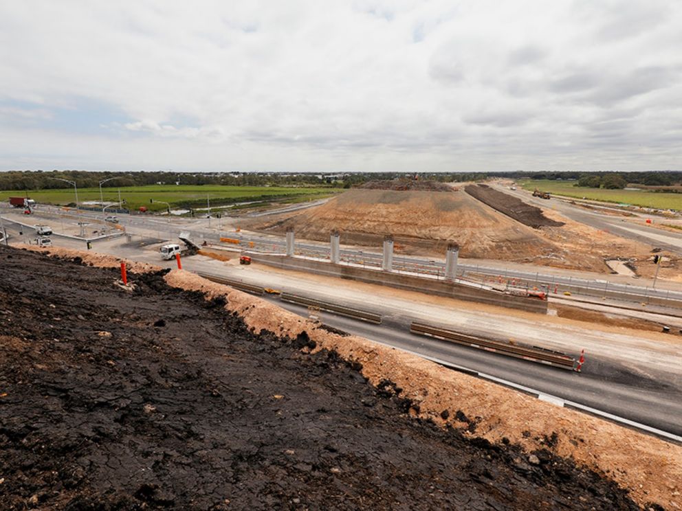 The finished earth embankments for the bridge over Governor Road