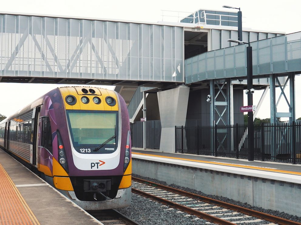 A Vlocity train at the completed upgraded station