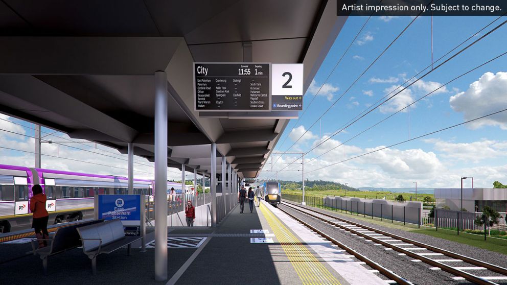 Platform view from new East Pakenham Station. Artist impression only. Subject to change.