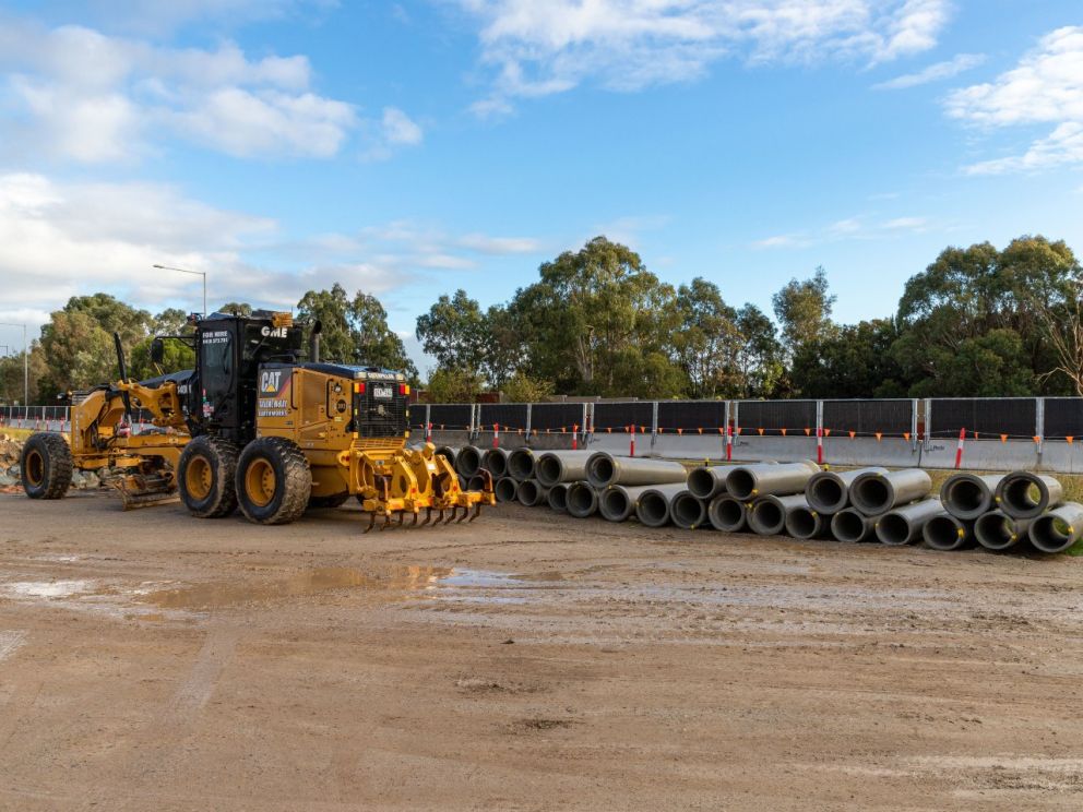 Drainage pipes ready to be installed at Beaconsfield Interchange