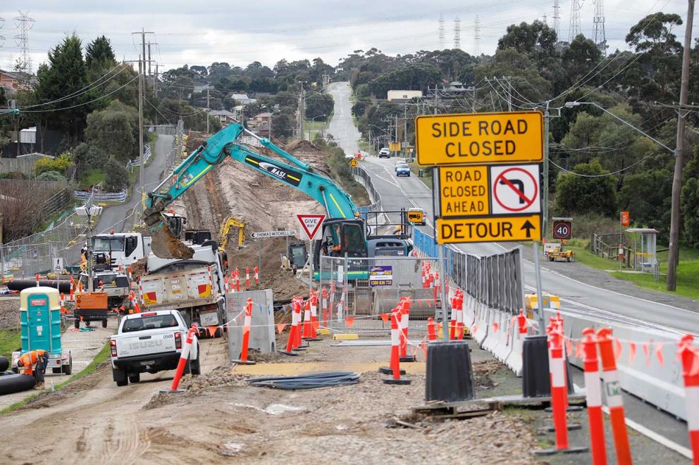 Work underway during the Thomas Mitchell Drive intersection closure