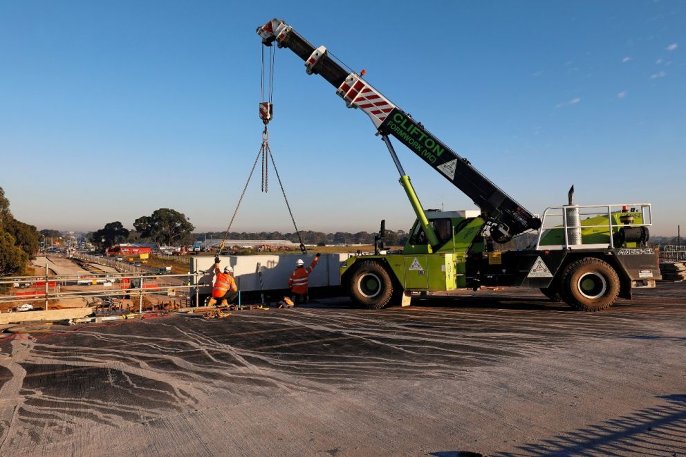 Installing the bridge barriers on the bridge over Centre Dandenong Road