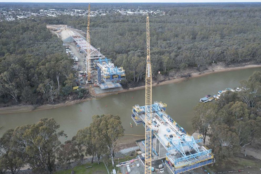 Stage 3 form travellers reaching out across the Murray River 