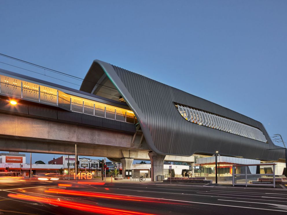 Elevated rail and new station over Murrumbeena Road.