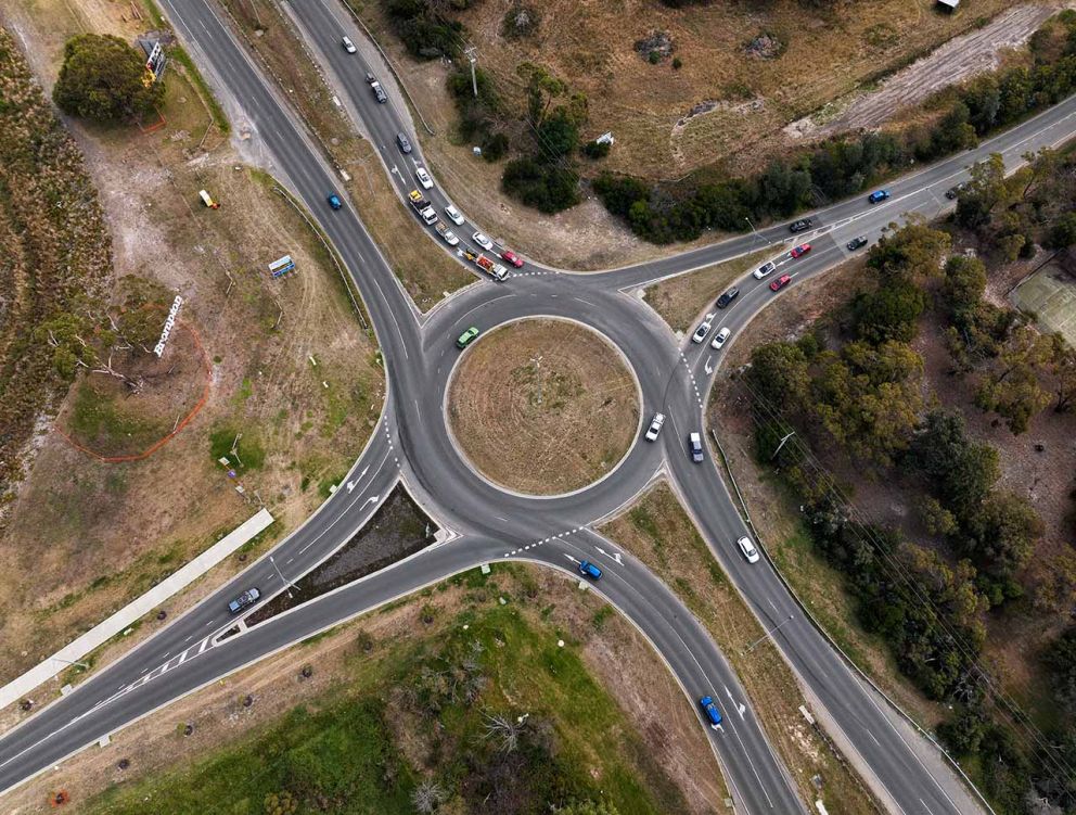 Aerial view of the Ballarto Road and Western Port Highway intersection