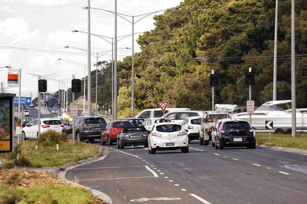 Traffic at the Cranbourne-Frankston Road and Western Port Highway intersection 