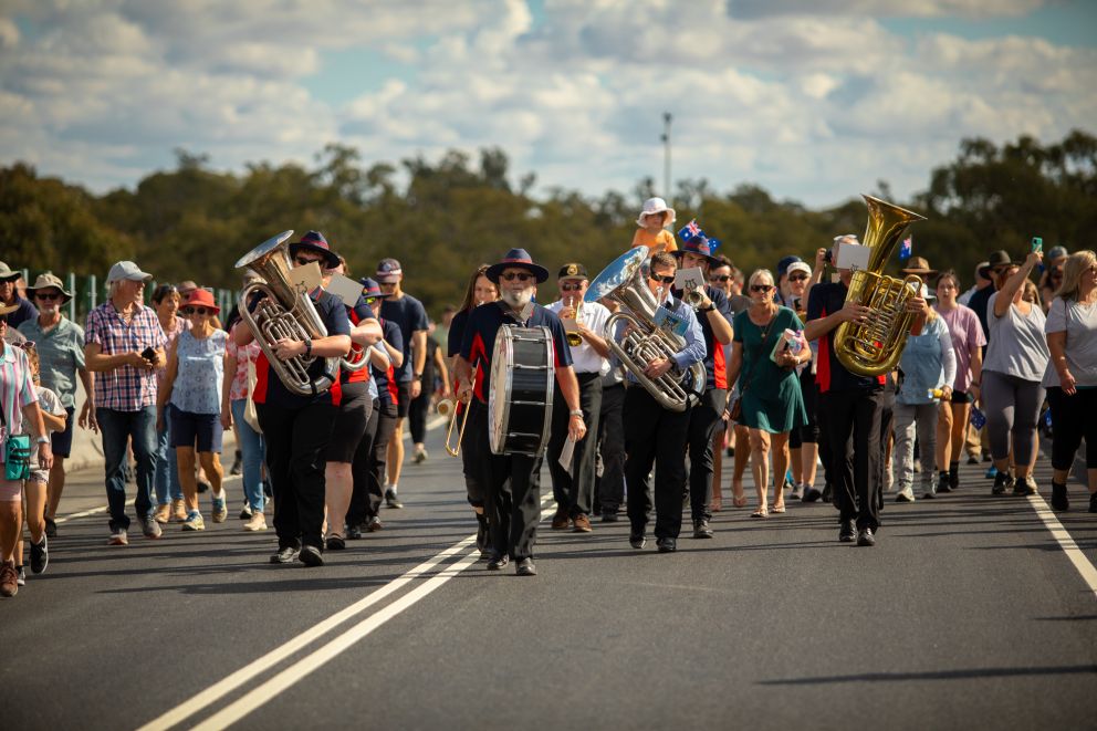 Band Walking across the bridge on Echuca-Moama Bridge Project