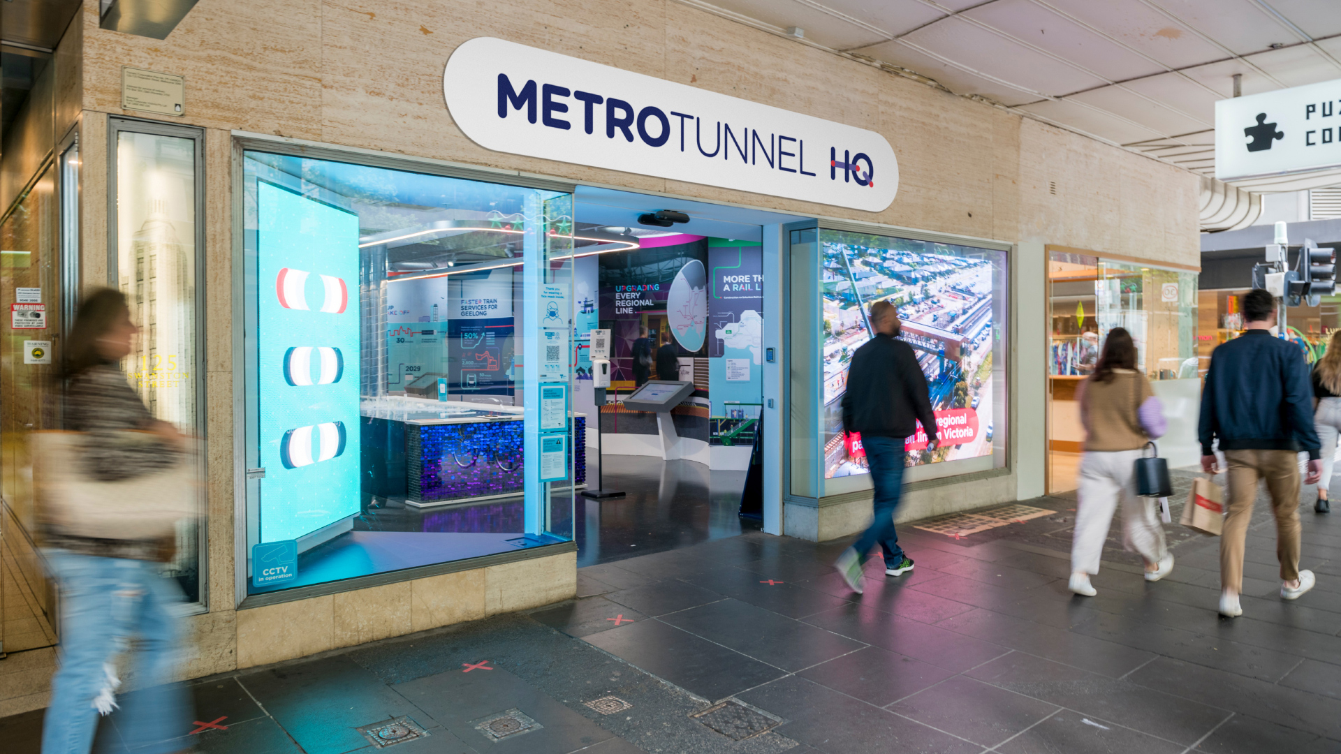 View of the front of Metro Tunnel HQ on Swanston Street