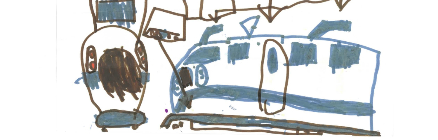 Child's drawing of a train at a station