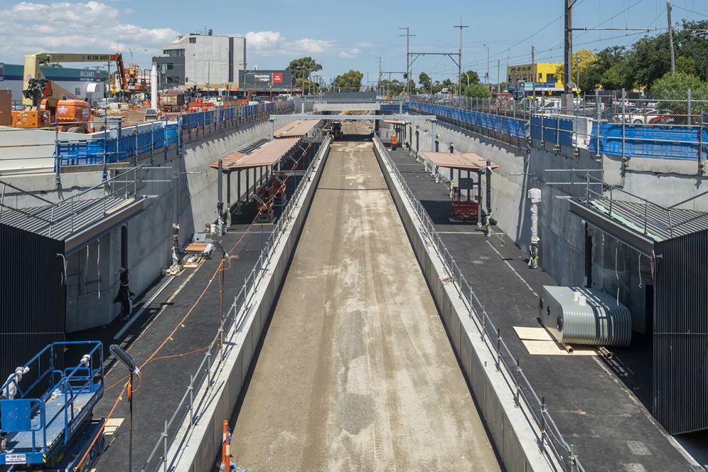 January - The station platforms took shape, with asphalting and passenger shelters complete