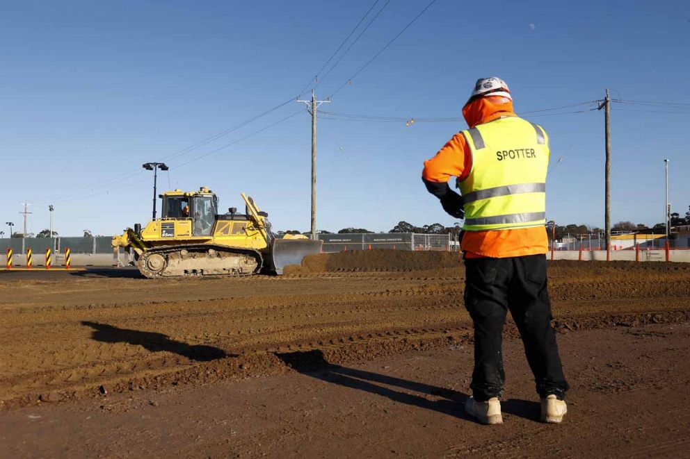 Earthworks taking place to widen the intersection on the Western Port Highway upgrade