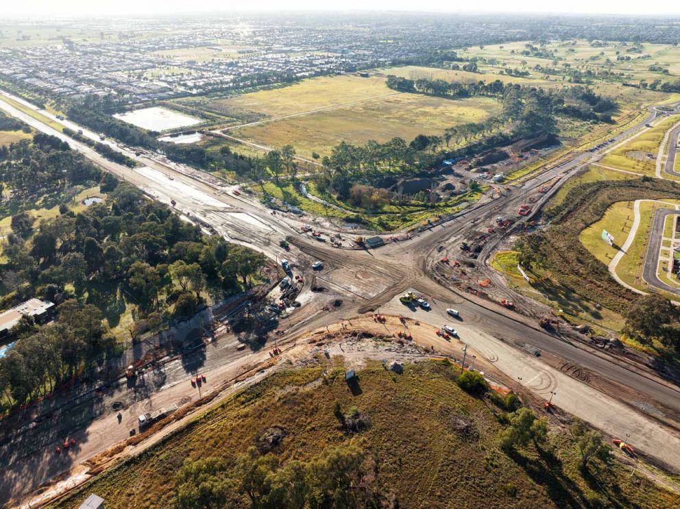 Aerial view of the Ballarto Road intersection during a closure