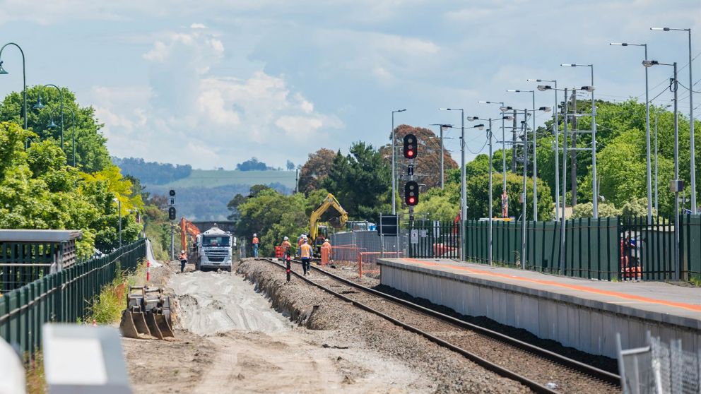 Construction on the line at Morwell Station