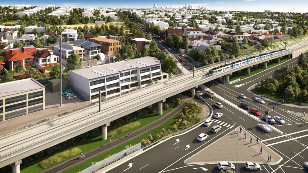 Artist impression of the new rail bridge over Toorak Road in Kooyong.