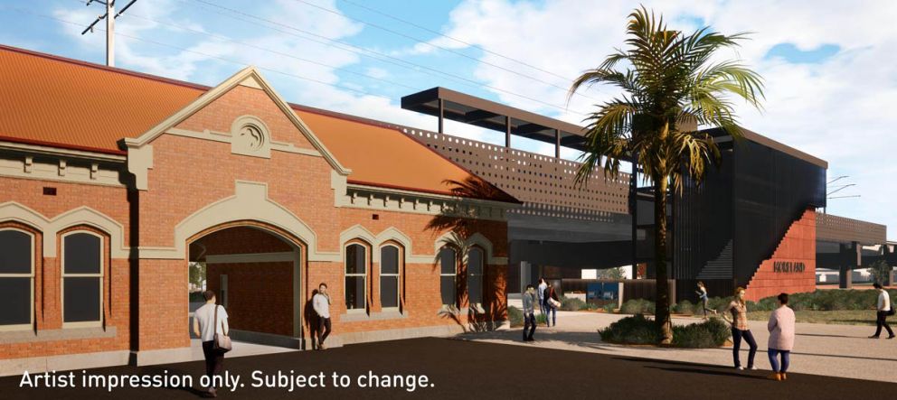 Old heritage building integrated with new station
