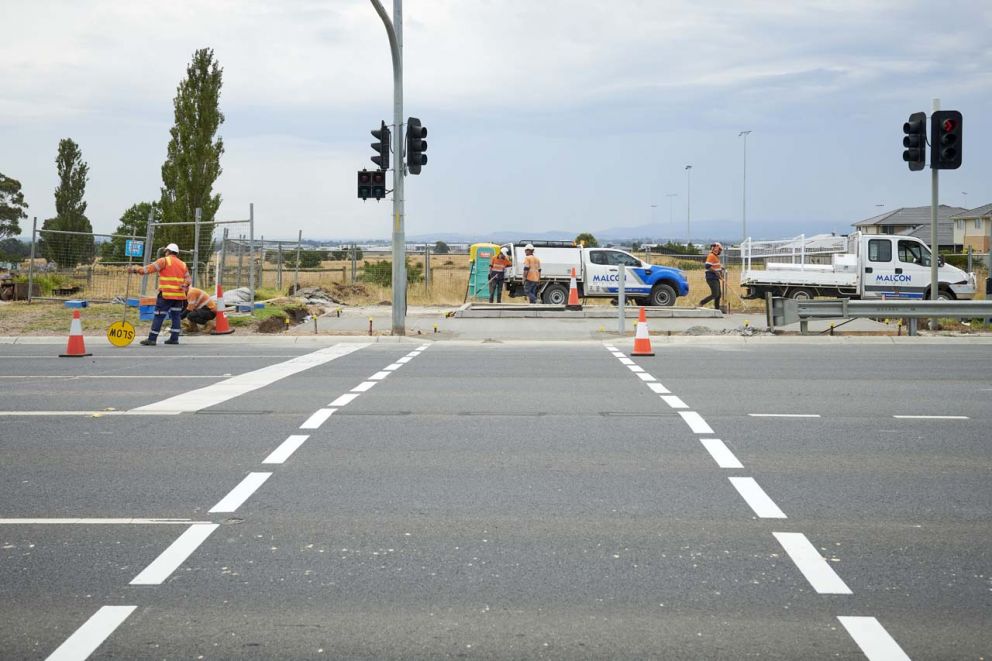 Construction of a new shared user path at the Bradman Drive and Hall Road intersection