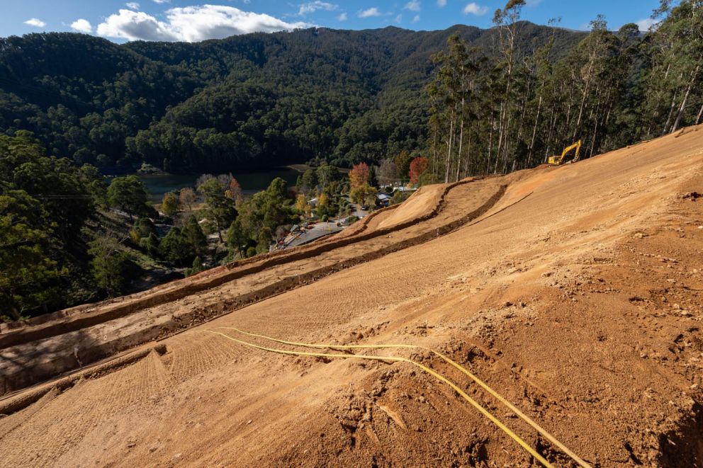 View from the top of the landslip looking down over Bogong Village