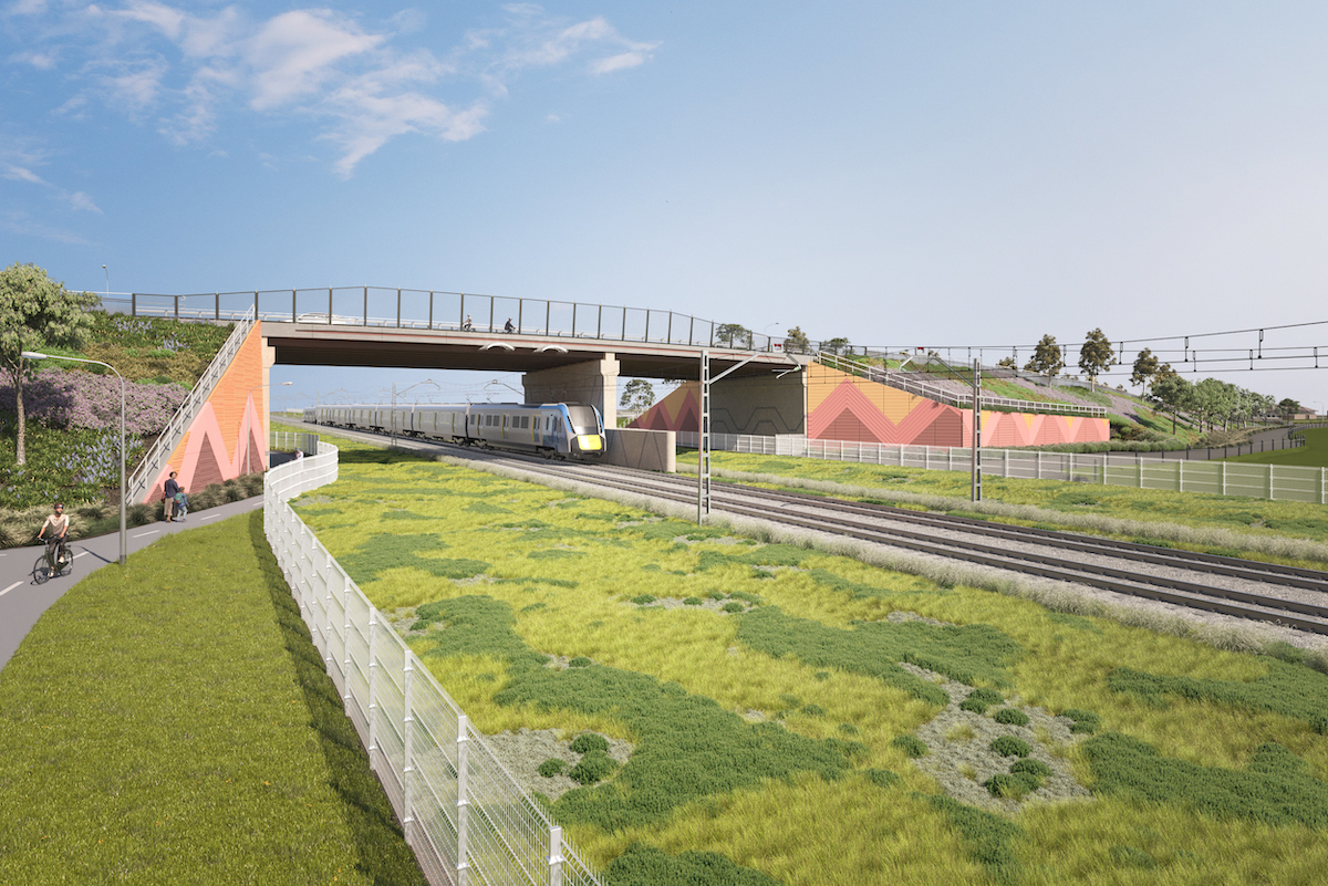 View of the new road bridge at Brunt Road facing west from the new shared use path.