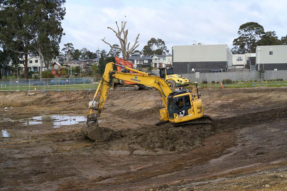 Digging out retention basin