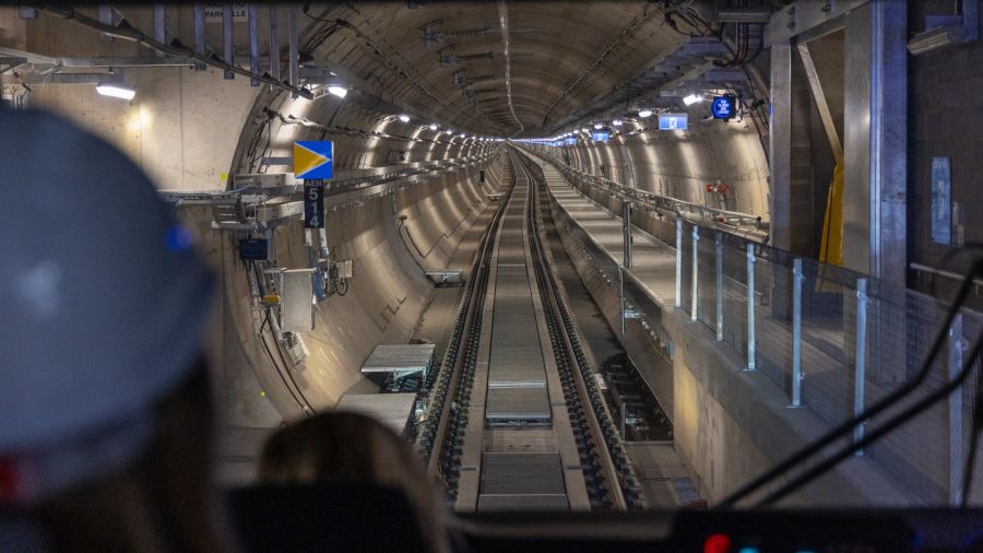 A POV shot of a Metro train moving through the Metro Tunnel at maximum speed.