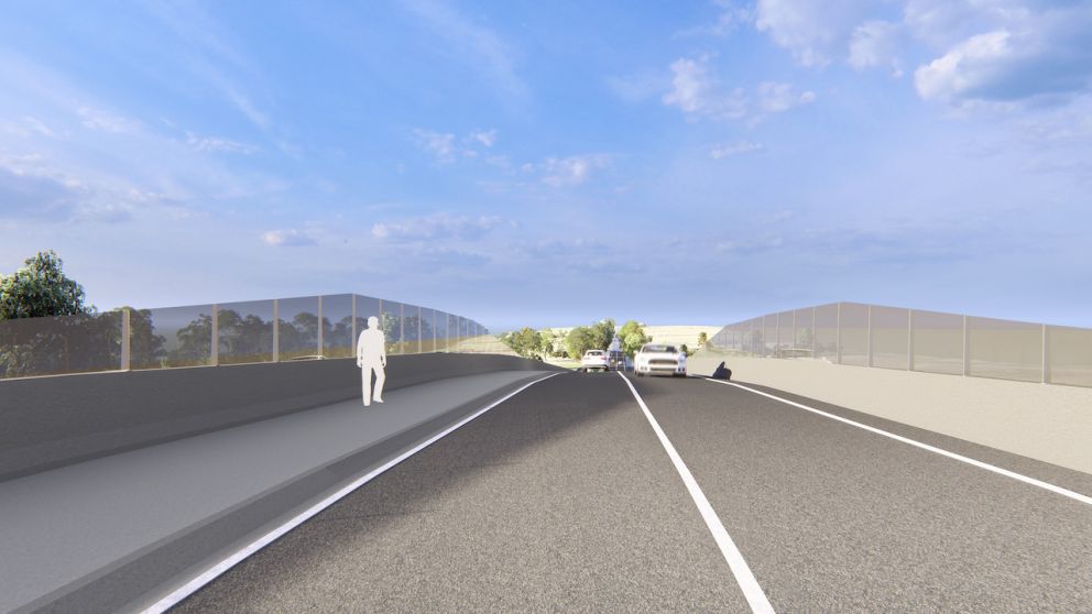 View when travelling east over the new road bridge at Watsons Road, Diggers Rest. Artist impression only, subject to change.