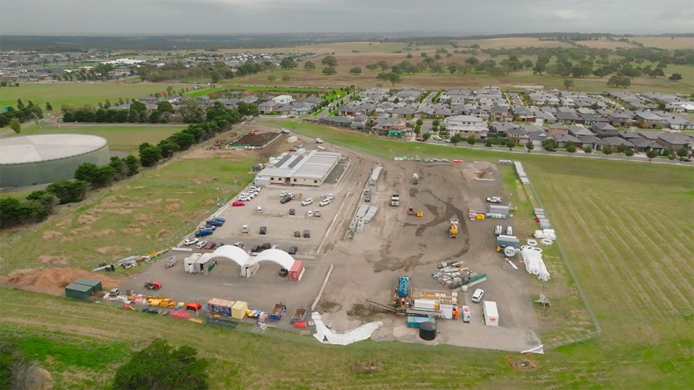Aerial view of the Skybox Energy Storage System at the project’s compound site just outside Greenvale