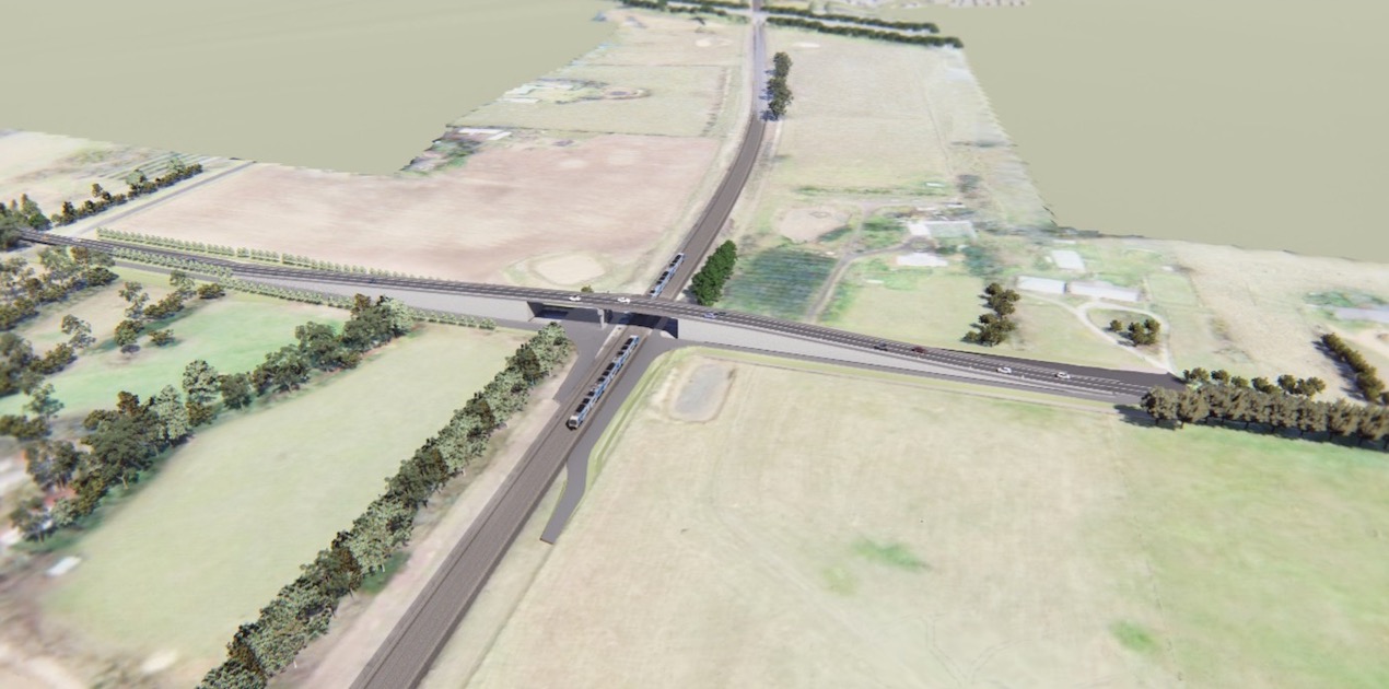 Aerial view looking south at the new road bridge at Watsons Road, Diggers Rest. 