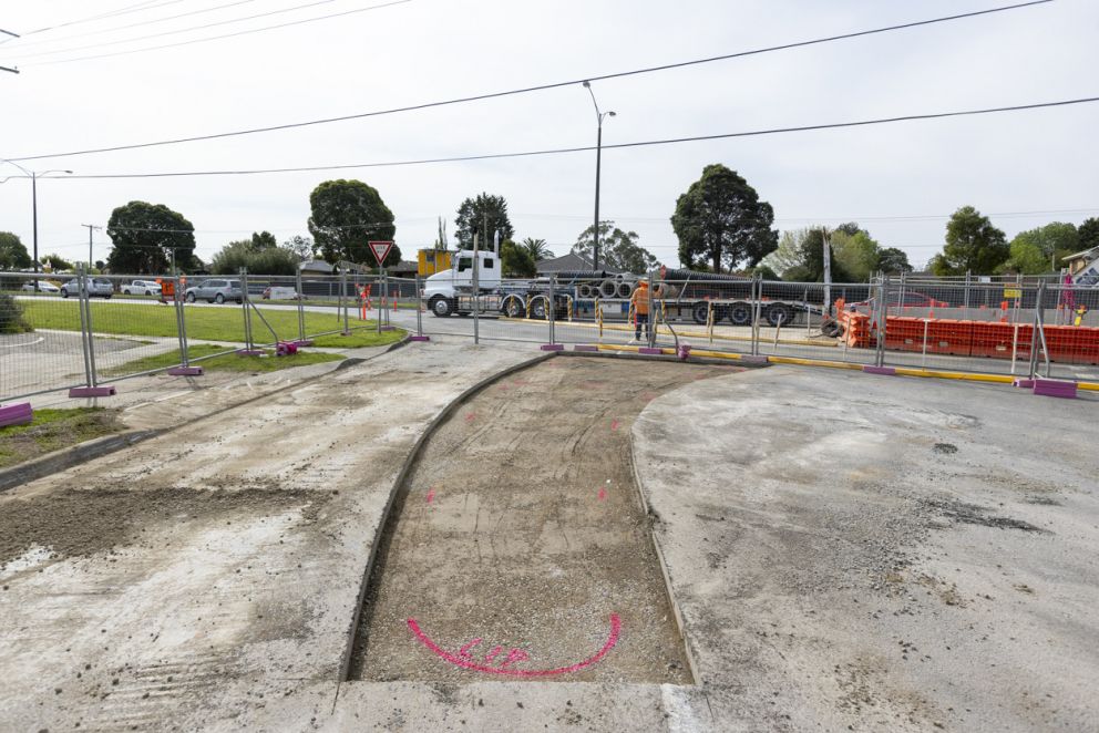 Excavations for new concrete island at Hayward Road.