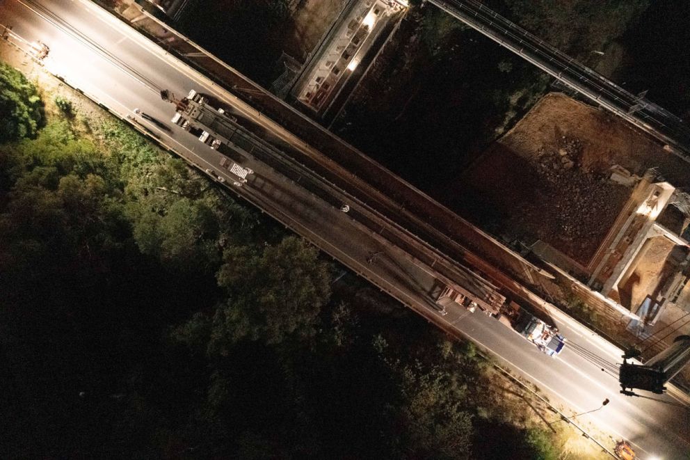 Aerial second bridge beam ready for the crane to lift into place - Feb 23