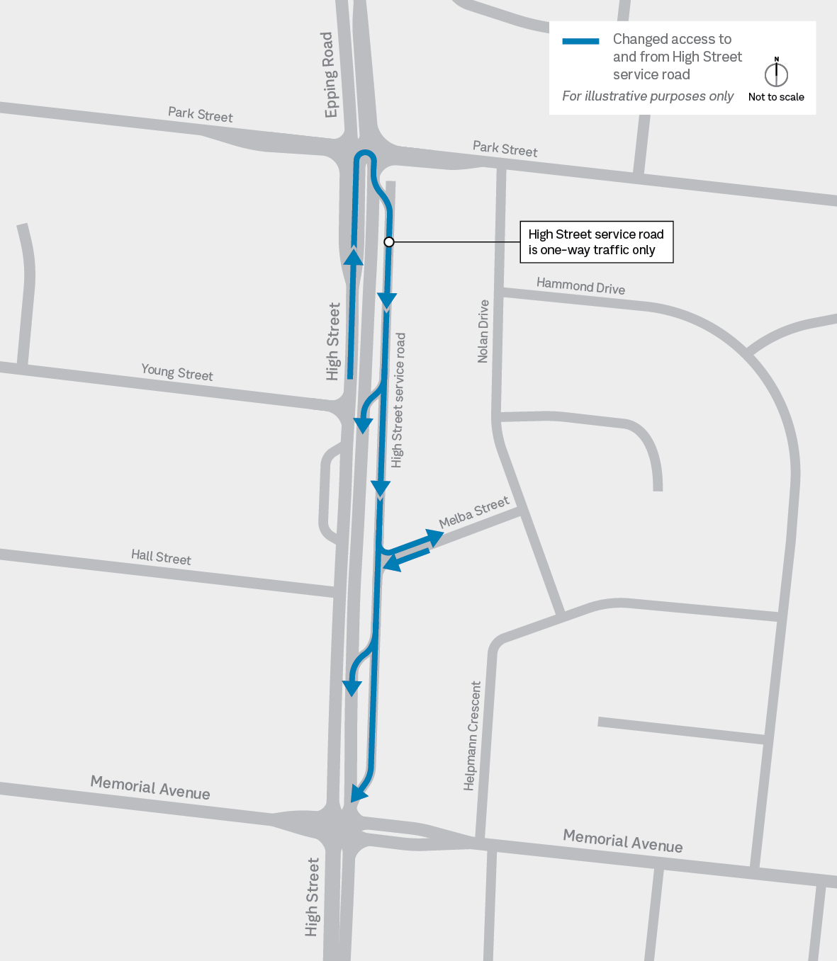 High St Service Rd Access Changes Map