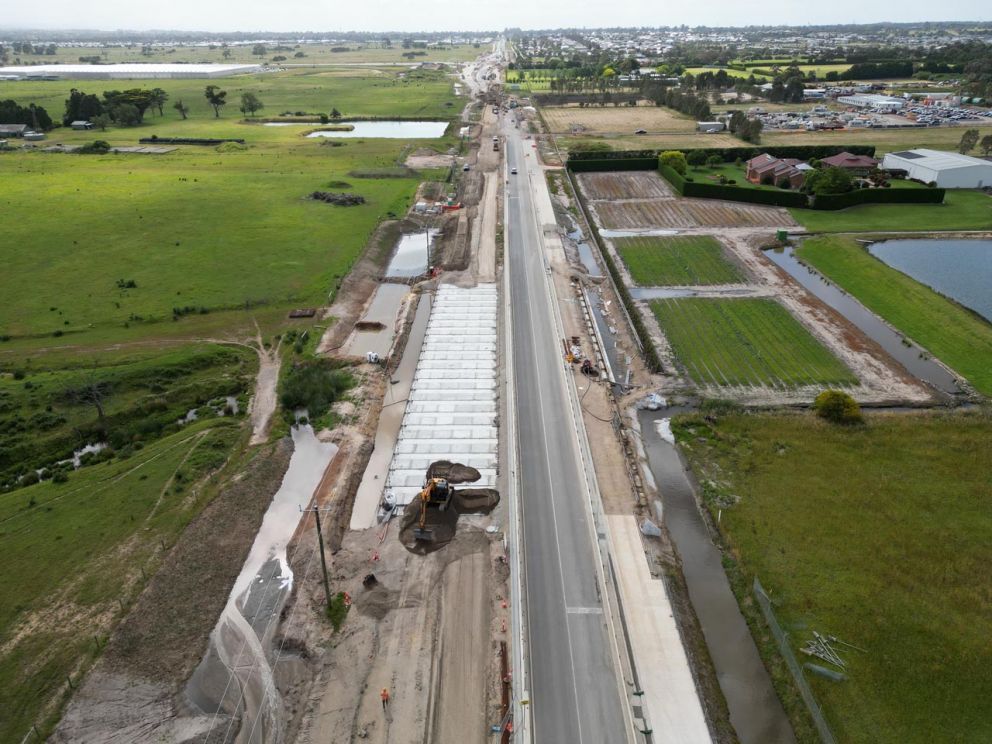 Aerial view of new culverts installed under Hall Road