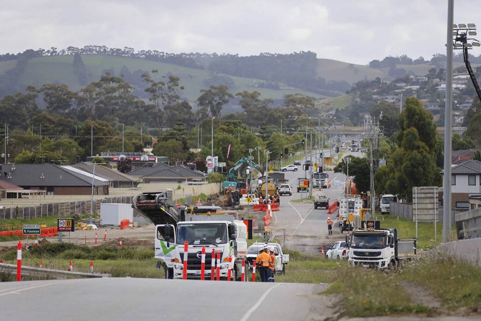 Works are starting strong on the roundabout coming off the McGregor Road outbound exit ramp.