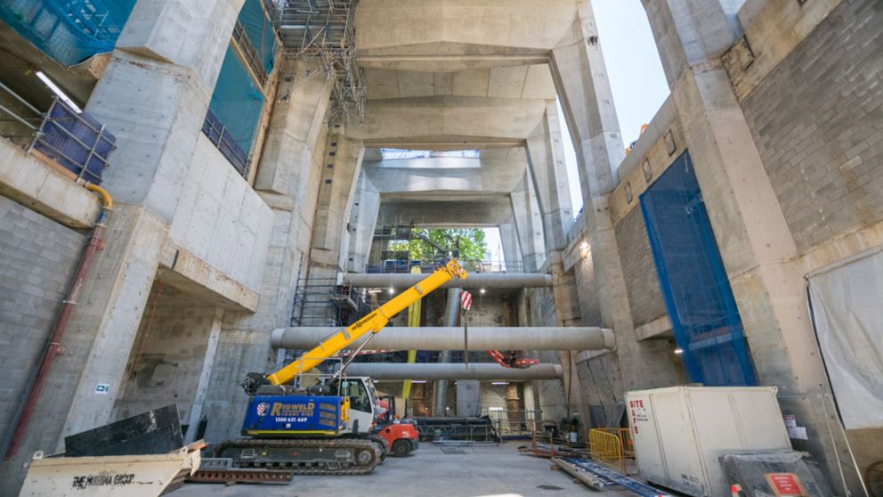 Main entrance to State Library Station under construction