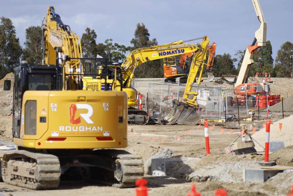 Excavators on site, used to complete earthworks. 