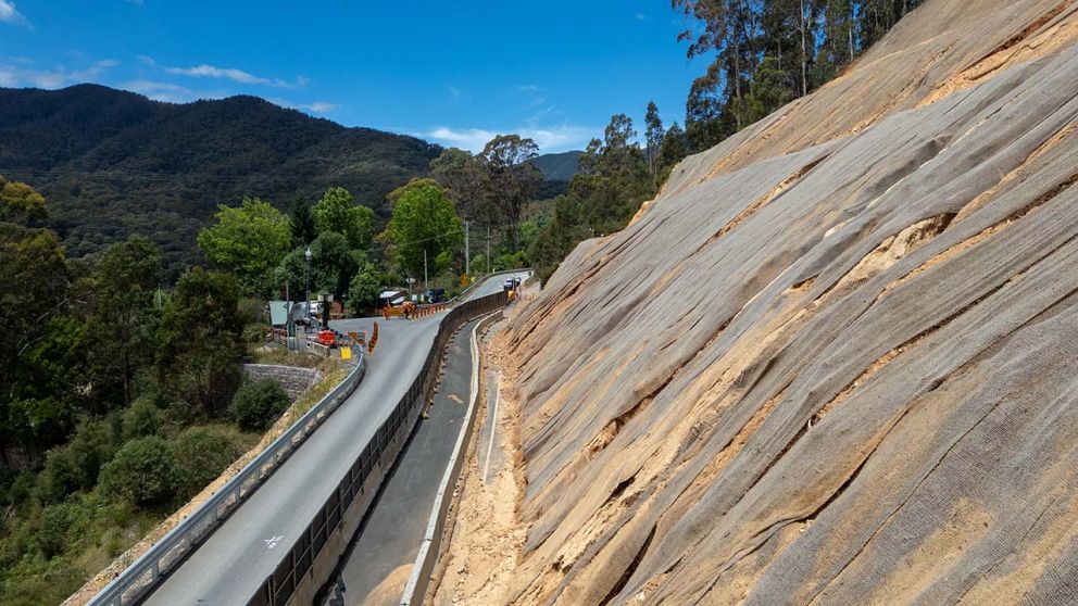 A glimpse behind the barriers looking towards Falls Creek