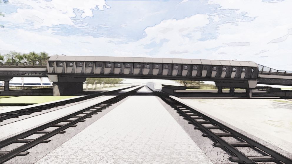 A view of the new Maidstone Street road bridge from the rail corridor. Artist impression only, subject to change.