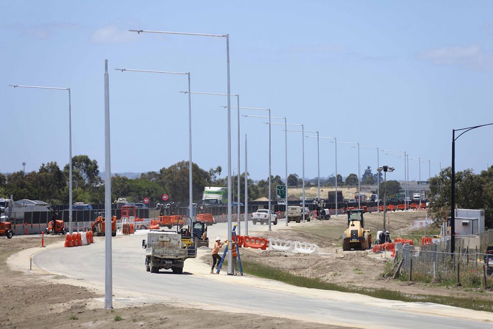 November 2023- Street lights being installed on the new McGregor Road inbound exit ramp