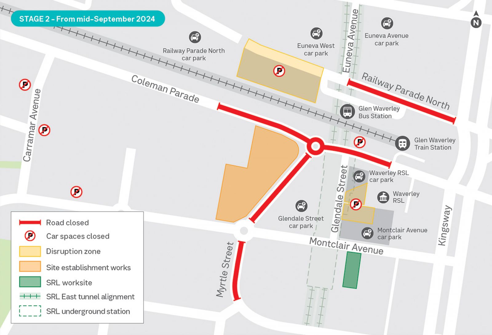 Map showing works and disruptions in Glen Waverley during September.