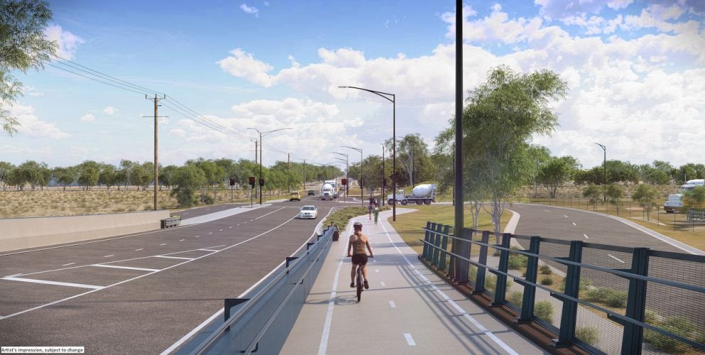 Ferris Road bridge looking north towards new signalised intersection. Artist impression, subject to change.