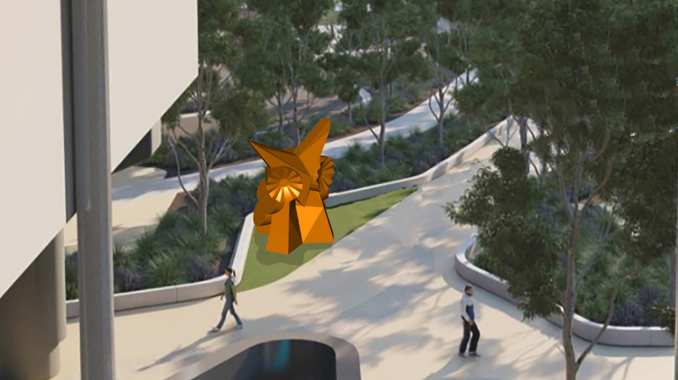 An artist impression of the owl sculpture in place in the Pakenham Station precinct