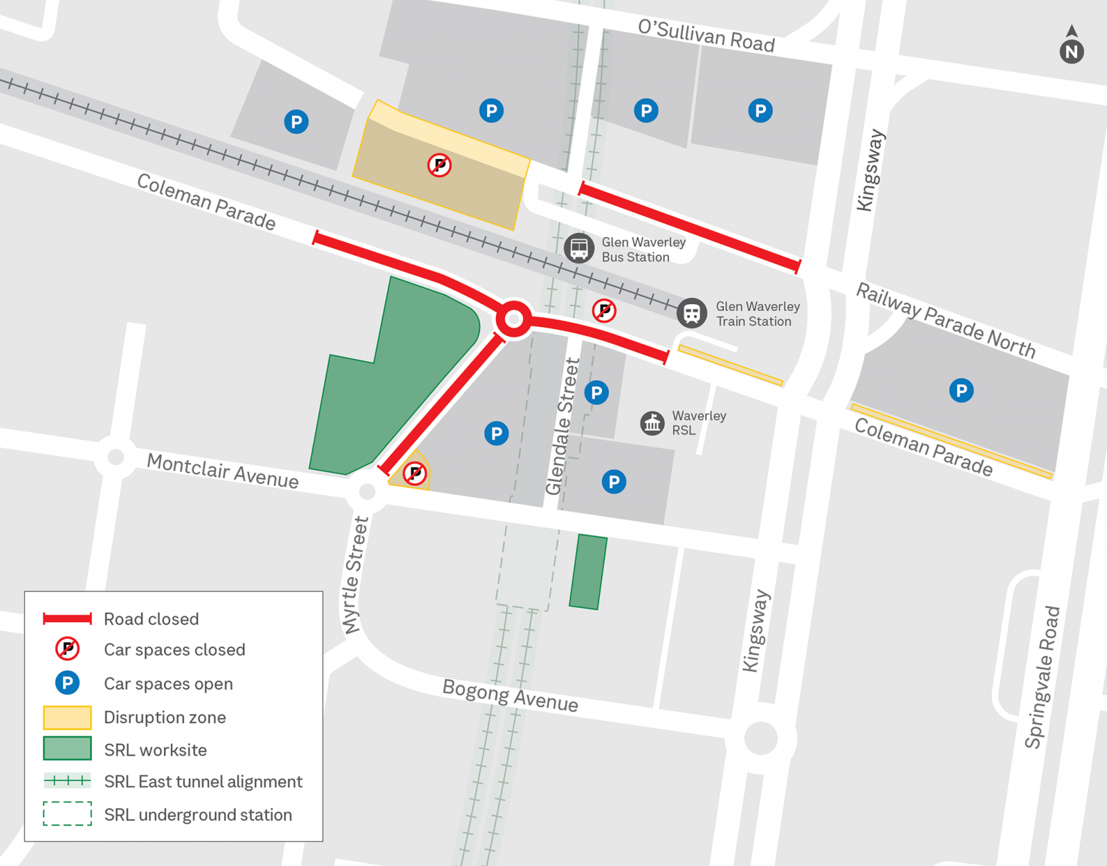 Glen Waverley road closures on Coleman Parade, Myrtle Street and Railway Parade North