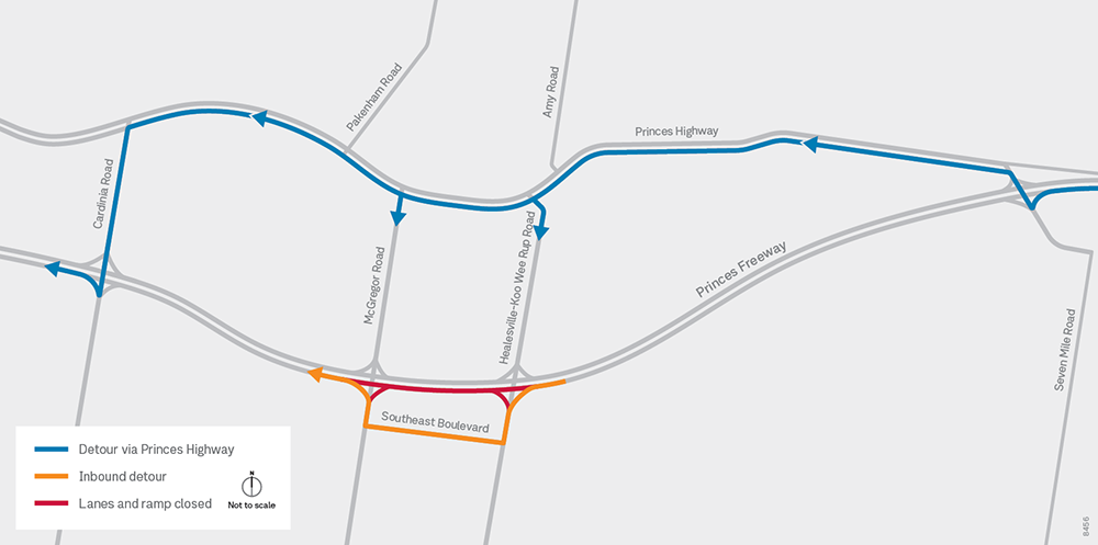 PKRU Princes Fwy Weekend Closure Inbound Detour Map