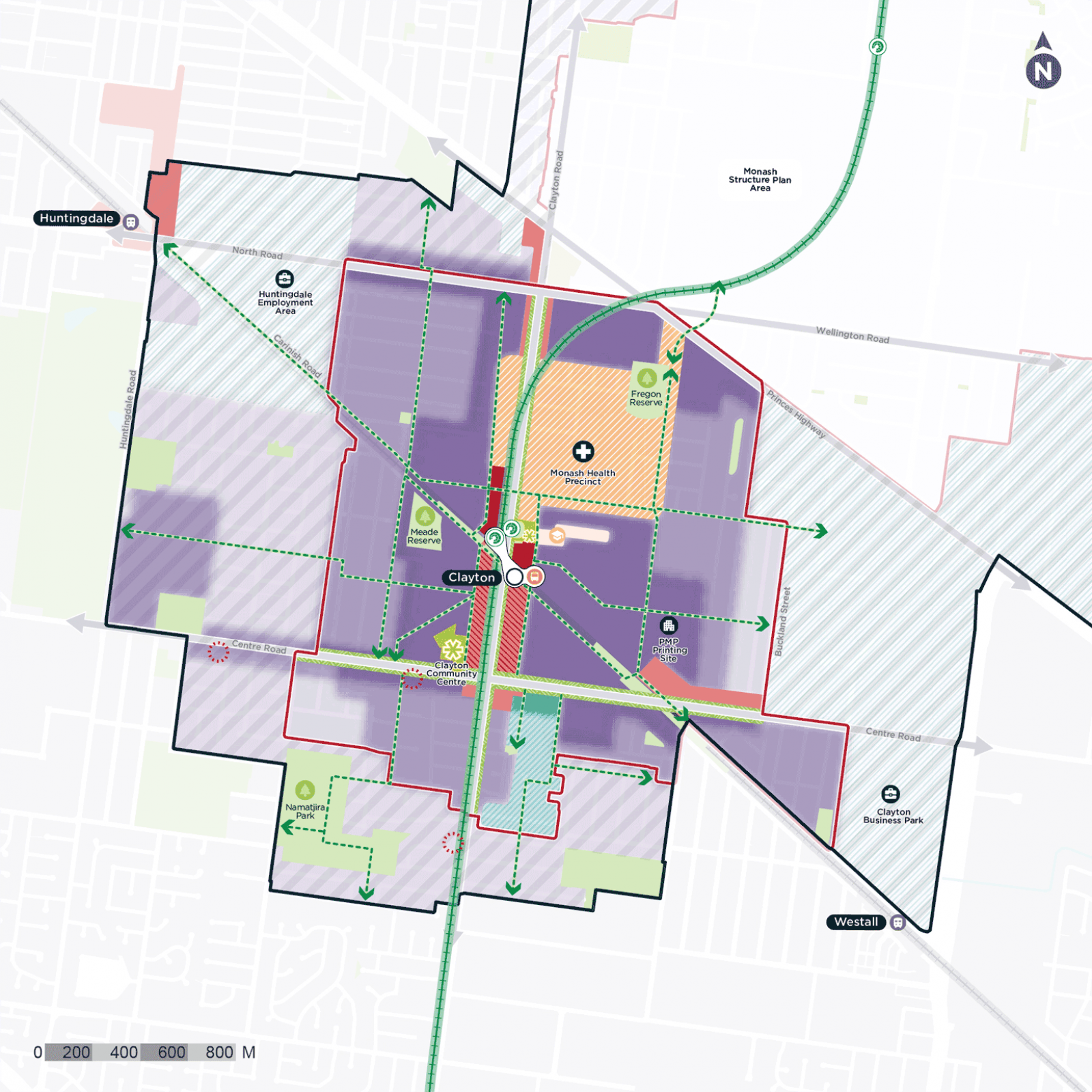 Map: spatial representation of the Vision for Clayton