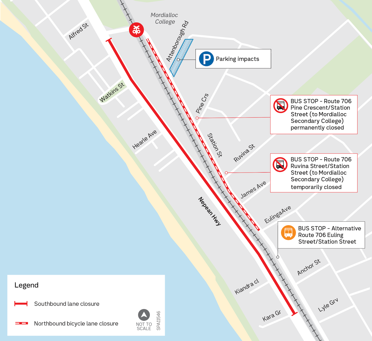 Map showing travel changes in Aspendale