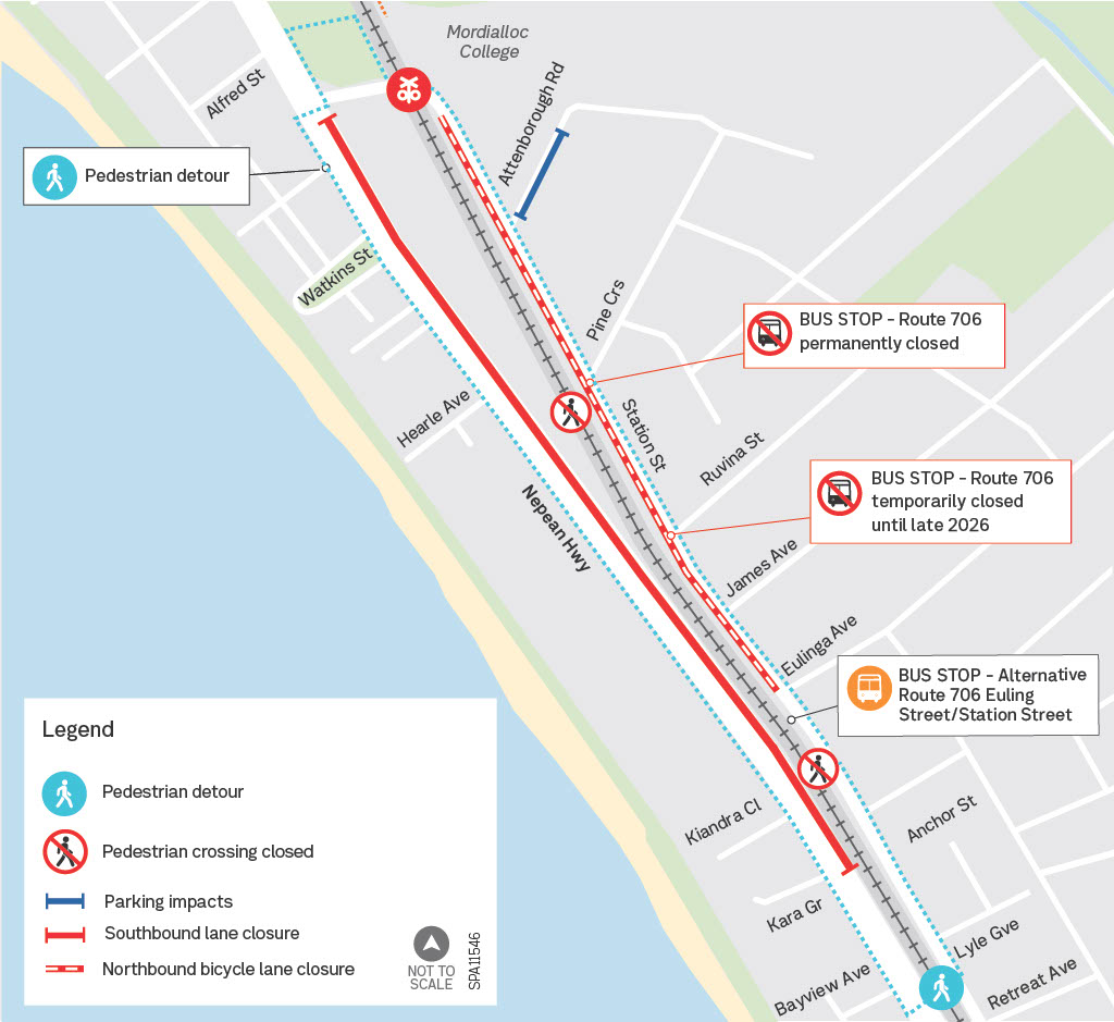 Map of Aspendale works disruptions as detailed above