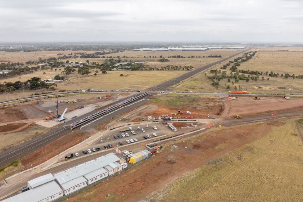 A velocity train travels through the project area at Hopkins Road