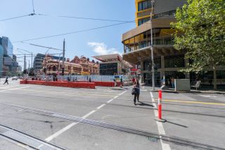 Franklin Street entrance under construction between RMIT and Melbourne City Baths