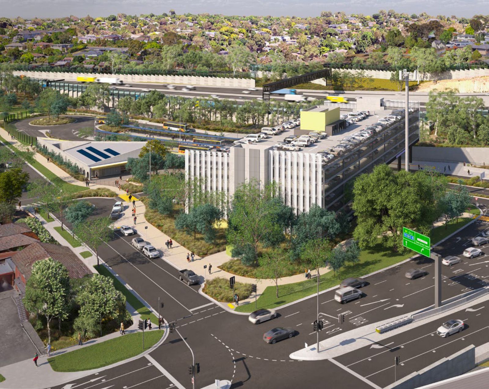 Artist’s impression of the upgraded park and ride including a new passenger services building, Drop and Go zone on Hender Street and multi-level car park